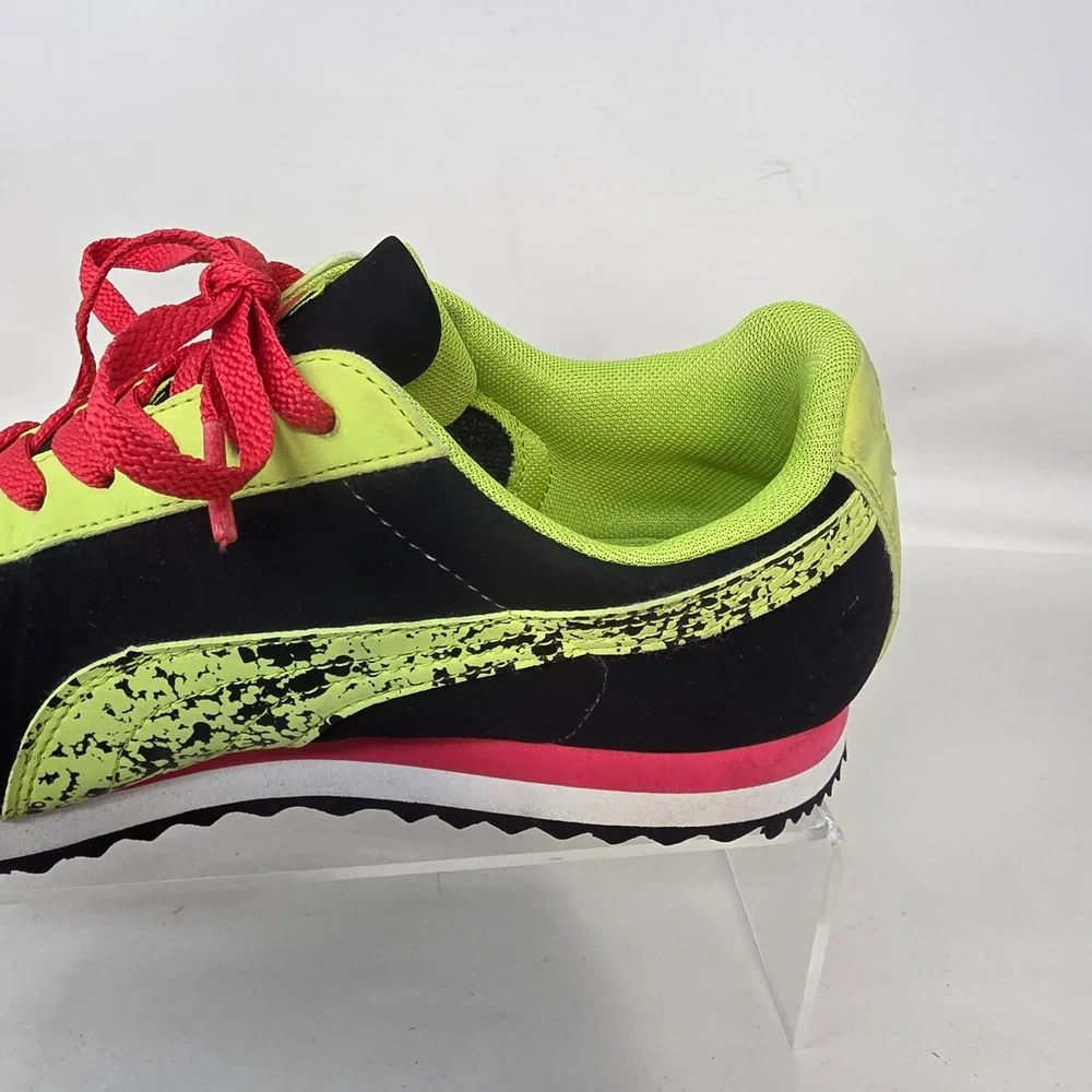 Puma Roma Sneakers Women 5 Black Lime Green Pink Splatter Low Top 359172 01 Good